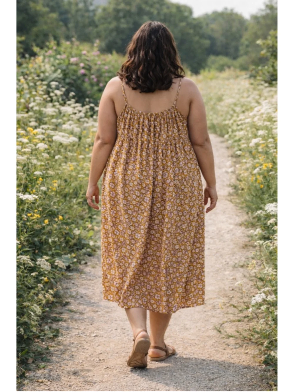 Old Navy 2X Floral Maxi Dress Boho Mustard Yellow Flowy Cami Plus Size - Picture 3 of 8